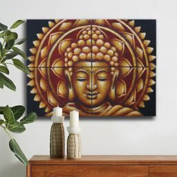 KDMD Set of 4 Gold Buddha Mandala Brocade Detail 30x40cm in Brown - Size: 30x40 cm - thumbnail 2