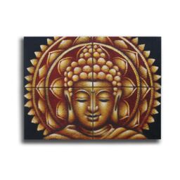 KDMD Set of 4 Gold Buddha Mandala Brocade Detail 30x40cm in Brown - Size: 30x40 cm - thumbnail 1