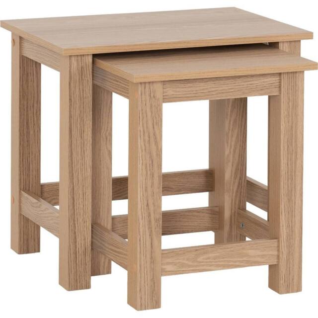 FORGEVIO Nest Of 2 Tables Space Saving Natural Oak Effect Modern in Light Oak - image 1