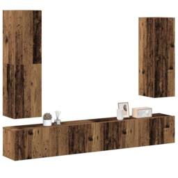 Berkfield Home 4 Piece TV Cabinet Set Wall-mounted Old Wood Engineered Wood in Brown - thumbnail 2