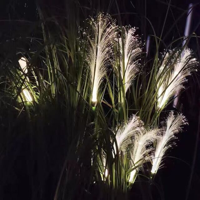 Obasyhig Pack of 2 LED Solar Fibre Optic Reed Garden Simulation Landscape Ground Plug Lights in White - image 1