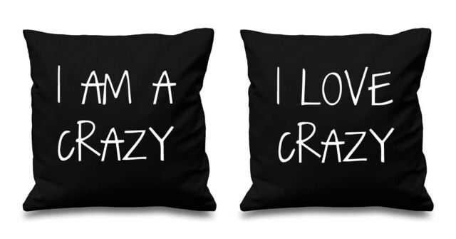 60 SECOND MAKEOVER I Am Crazy I Love Crazy Cushion Covers in Black - Size: 40 cm x 40 cm
