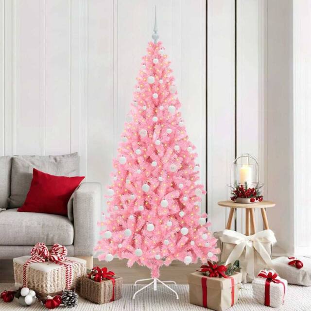 Berkfield Home Christmas Tree with 300 LEDs with Stand Pink 180 cm PVC - image 1