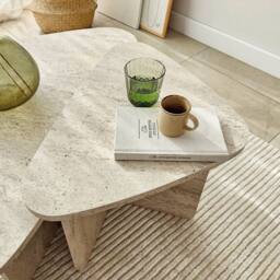 CALICOSY Set Of 2 Triangular Coffee Tables With Rounded Edges, 90Cm X 60Cm in Cream - Size: 2 Person - thumbnail 8