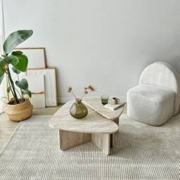 CALICOSY Set Of 2 Triangular Coffee Tables With Rounded Edges, 90Cm X 60Cm in Cream - Size: 2 Person - thumbnail 2