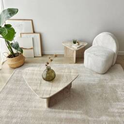 CALICOSY Set Of 2 Triangular Coffee Tables With Rounded Edges, 90Cm X 60Cm in Cream - Size: 2 Person - thumbnail 6