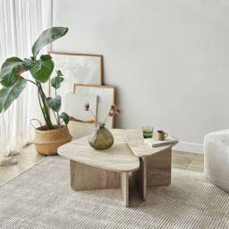 CALICOSY Set Of 2 Triangular Coffee Tables With Rounded Edges, 90Cm X 60Cm in Cream - Size: 2 Person - thumbnail 3