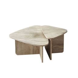 CALICOSY Set Of 2 Triangular Coffee Tables With Rounded Edges, 90Cm X 60Cm in Cream - Size: 2 Person - thumbnail 1