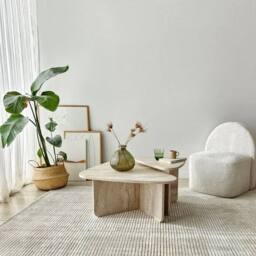 CALICOSY Set Of 2 Triangular Coffee Tables With Rounded Edges, 90Cm X 60Cm in Cream - Size: 2 Person - thumbnail 4