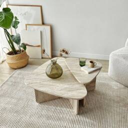 CALICOSY Set Of 2 Triangular Coffee Tables With Rounded Edges, 90Cm X 60Cm in Cream - Size: 2 Person - thumbnail 5