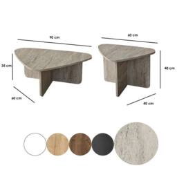 CALICOSY Set Of 2 Triangular Coffee Tables With Rounded Edges, 90Cm X 60Cm in Cream - Size: 2 Person - thumbnail 9
