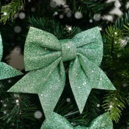Melody Maison Set Of 4 Sage Green Glitter Christmas Bows - thumbnail 6