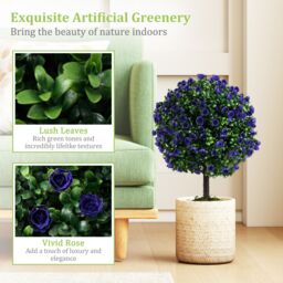 Gymax Set of 2 Artificial Purple Rose Topiary Ball Trees With Cement-Filled Pot - thumbnail 8