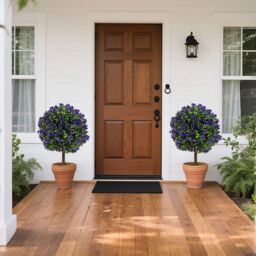 Gymax Set of 2 Artificial Purple Rose Topiary Ball Trees With Cement-Filled Pot - thumbnail 3