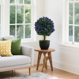 Gymax Set of 2 Artificial Purple Rose Topiary Ball Trees With Cement-Filled Pot - thumbnail 4