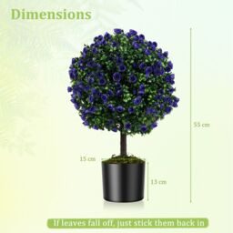 Gymax Set of 2 Artificial Purple Rose Topiary Ball Trees With Cement-Filled Pot - thumbnail 2