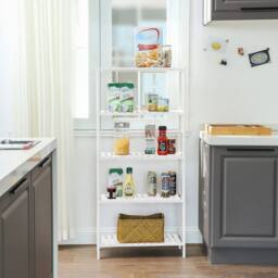 KORVIXA 5-Tier Bathroom Storage Shelves Bamboo Shelf in White - Size: 100 cm - thumbnail 3