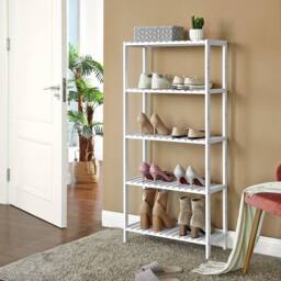 KORVIXA 5-Tier Bathroom Storage Shelves Bamboo Shelf in White - Size: 100 cm - thumbnail 1