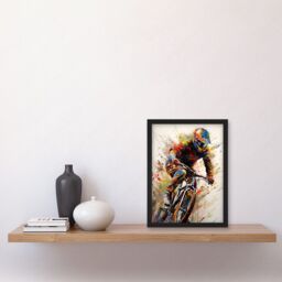 Artery8 Mountain Biker Portrait Splat Paint Action Shot Artwork Framed Wall Art Print A4 in Black - thumbnail 2