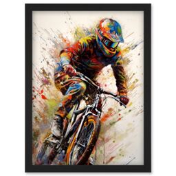Artery8 Mountain Biker Portrait Splat Paint Action Shot Artwork Framed Wall Art Print A4 in Black - thumbnail 1