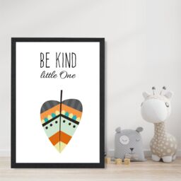 ARTZE Be Kind Leaf Tribal Quote Framed Print SIZE: A3 with Black Frame in Bright Blue - thumbnail 2