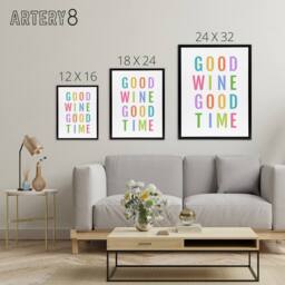 "Artery8 Good Wine Good Time Colourful Fun Cheeky Black Framed Canvas Art Print in White - Size: W12"" x H16""" - thumbnail 4