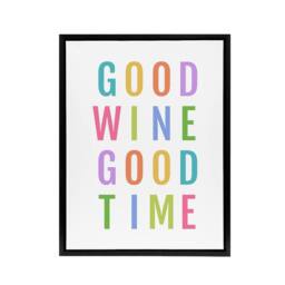 "Artery8 Good Wine Good Time Colourful Fun Cheeky Black Framed Canvas Art Print in White - Size: W12"" x H16""" - thumbnail 1