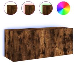 Berkfield Home TV Wall Cabinet with LED Lights Smoked Oak 100x35x41 cm in Brown - Size: 100 x 35 x 41 cm - thumbnail 3