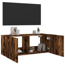 Berkfield Home TV Wall Cabinet with LED Lights Smoked Oak 100x35x41 cm in Brown - Size: 100 x 35 x 41 cm - thumbnail 7