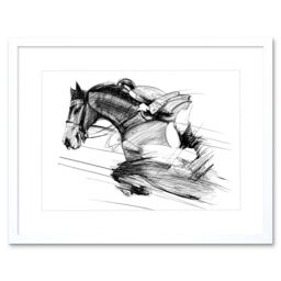 "Artery8 Wall Art Print Racing Horse & Jockey Art Framed 9x7 inch in White - Size: W7"" x H9""" - thumbnail 1