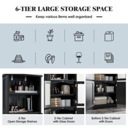 Costway Wood Storage Cabinet 2 Doors Display Organizer Pantry Cupboard-Black in Black - thumbnail 5
