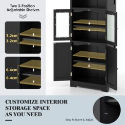 Costway Wood Storage Cabinet 2 Doors Display Organizer Pantry Cupboard-Black in Black - thumbnail 4