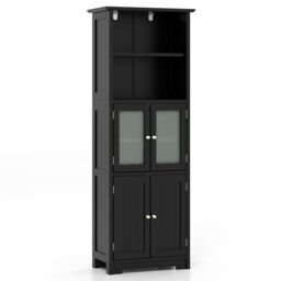 Costway Wood Storage Cabinet 2 Doors Display Organizer Pantry Cupboard-Black in Black - thumbnail 1