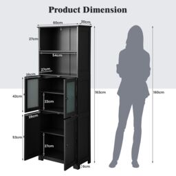 Costway Wood Storage Cabinet 2 Doors Display Organizer Pantry Cupboard-Black in Black - thumbnail 3