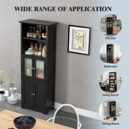 Costway Wood Storage Cabinet 2 Doors Display Organizer Pantry Cupboard-Black in Black - thumbnail 2