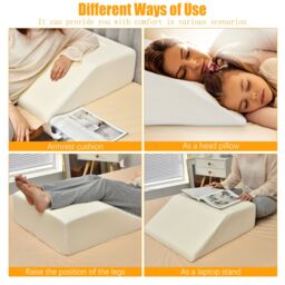 Costway Elevating Memory Foam Leg Rest Pillow Wedge Support Pillow W/ Washable Cover in White - thumbnail 3