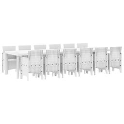Berkfield Home 13 Piece Garden Dining Set White Poly Rattan - thumbnail 1