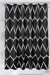 Neel Blue Lattice Design Bathroom Shower Curtain with Hooks, Anti-Mould Mildew Resistant in Black - Size: 180 cm width x 180 cm drop