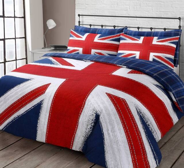 Velosso Union Jack Reversible Cotton Rich Printed Duvet Cover & Pillowcase Set in Blue - Size: Single - image 1
