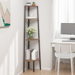 Berkfield Home 4-Tier Corner Shelf Dark Brown & Black 45.5x31.5x150 cm - thumbnail 1
