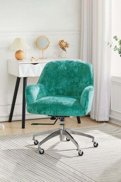 Living and Home Green Velvet Upholstered Wheeled Swivel Office Chair - image 1