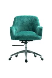 Living and Home Green Velvet Upholstered Wheeled Swivel Office Chair - thumbnail 3