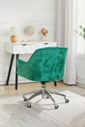 Living and Home Green Velvet Upholstered Wheeled Swivel Office Chair - thumbnail 2