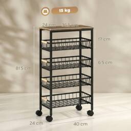 HOMCOM Metal Kitchen Trolley with Pull-Out Baskets, Rustic Brown - thumbnail 3
