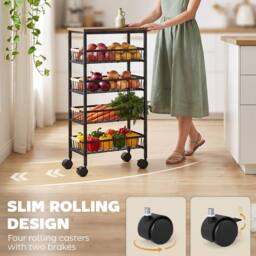 HOMCOM Metal Kitchen Trolley with Pull-Out Baskets, Rustic Brown - thumbnail 4