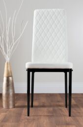 FurnitureboxUK Novara 4 Seater Black Leg Round Glass Dining Table & 4 Milan Faux Leather Black Leg Chairs in White - thumbnail 8