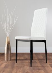 FurnitureboxUK Novara 4 Seater Black Leg Round Glass Dining Table & 4 Milan Faux Leather Black Leg Chairs in White - thumbnail 7