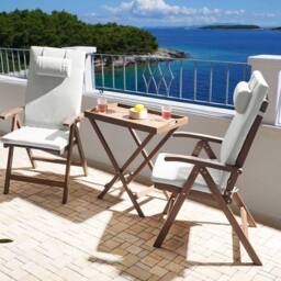 Wyld and Coco Acacia Wood 2-Seat Bistro Set - Folding Chairs with Off-White Cushions in Brown - thumbnail 1