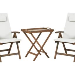 Wyld and Coco Acacia Wood 2-Seat Bistro Set - Folding Chairs with Off-White Cushions in Brown - thumbnail 2