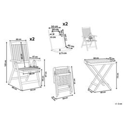 Wyld and Coco Acacia Wood 2-Seat Bistro Set - Folding Chairs with Off-White Cushions in Brown - thumbnail 4